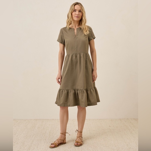 Pact Dresses & Skirts - NWOT Pact Organic Canopy Linen Blend Notch Neck Dress in Khaki Green